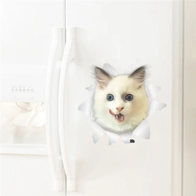 3D вид отверстия яркий стикер на стену с кошкой ванная комната туалет украшение холодильника гостиной Животные наклейки художественная наклейка плакат на стену - Цвет: HM014198