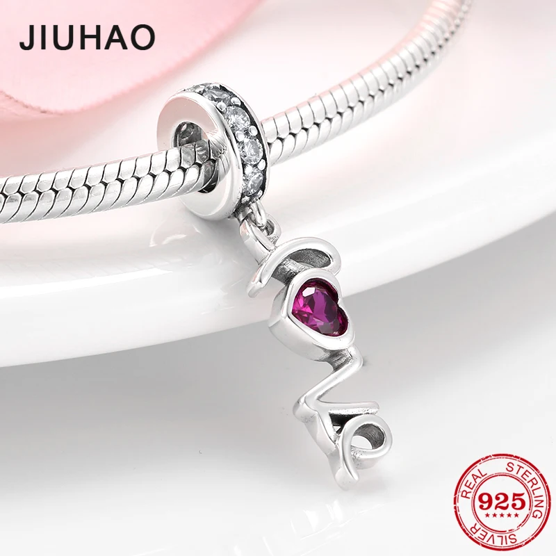 

NEW 925 Sterling Silver letter Love Charms Pink CZ beads Fit Original Pandora Charms Bracelet Bangles DIY Jewelry making