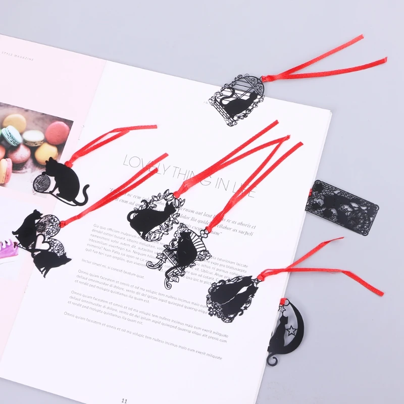 1 шт. творческих закладки милый металлические закладки Черный кот Форма выдалбливают канцелярские студент подарок школьные принадлежности