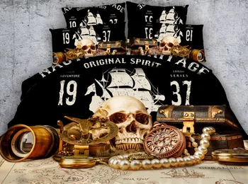 

JF-420 Pirate treasures skull bedding set 4pcs boys teenagers duvet cover sets single 150cm double 200cm King 240cm bed linen