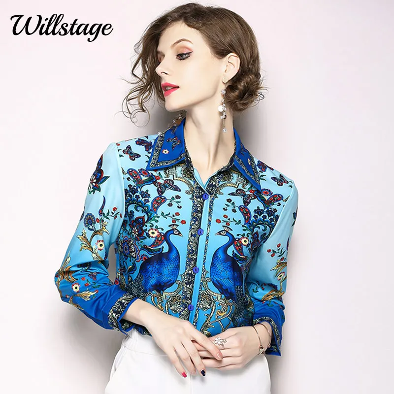 Aliexpress.com : Buy Willstage Blue Floral Shirts Women