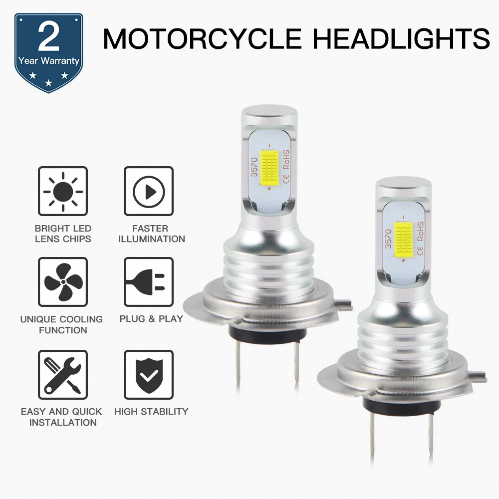 

Bevinsee H7 LED Motorcycle Headlight White Bulbs CSP LED Chips Moto Lamps 3000LM 6500K h7 Motor Bright Lights