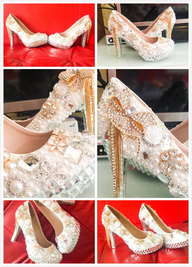 Женские туфли-лодочки; Роскошная обувь со стразами; Свадебная обувь; белые женские туфли ручной работы на высоком каблуке с кисточками и металлическим бантом