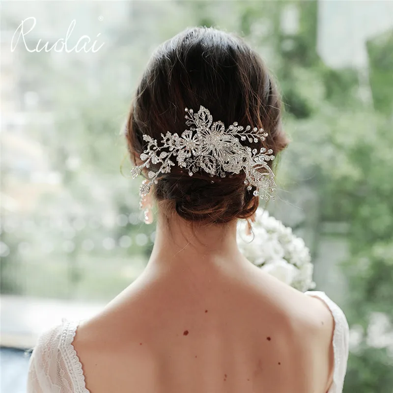 

Luxury Wedding Hair Comb Silver Rhinestone Beaded Wedding Hair Accessories Jewelry Bridal Headpiece Crystal Tiara HD53