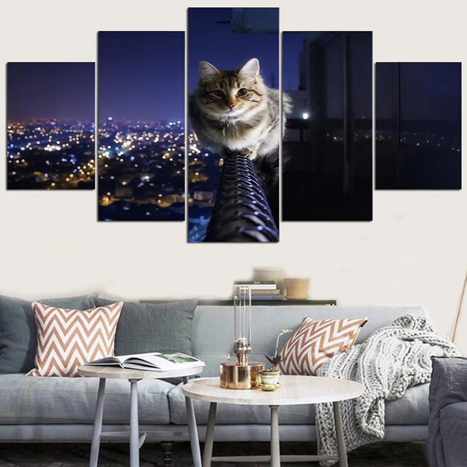 

Art Modular Poster Framework HD Home Decor 5 Panel Lovely Cat Animal Modern Canvas Living Room Printed Pictures Painting Wall