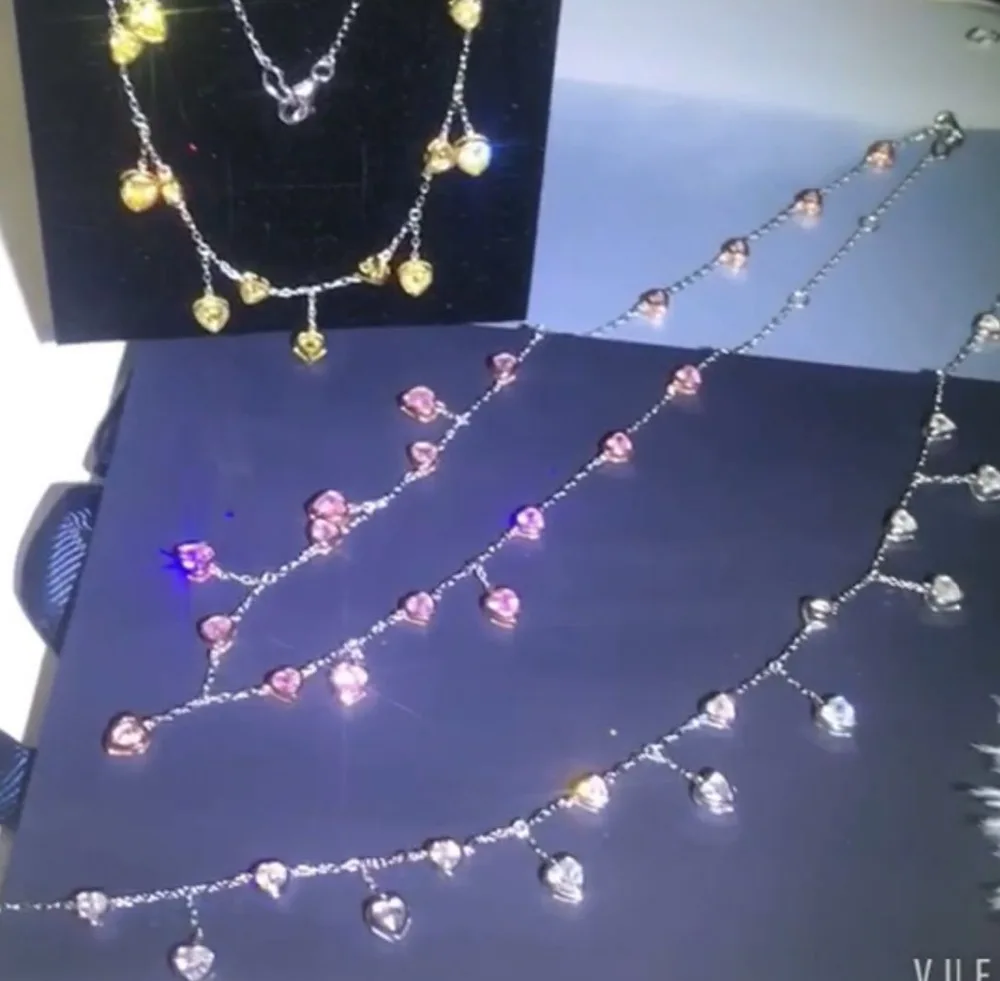 

Pink & white & Gold color waterdrop Crystal Charm Necklace For women Brand 925 sterling silver colgantes pingentes Necklace