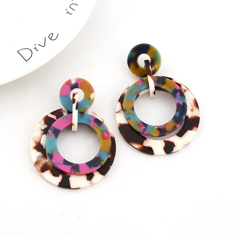

Ztech New Beach Multicolor Statement Earrings Acrylic Big Hollow Round Circle Geometry Resin Dangle Drop Earring Women Jewelry