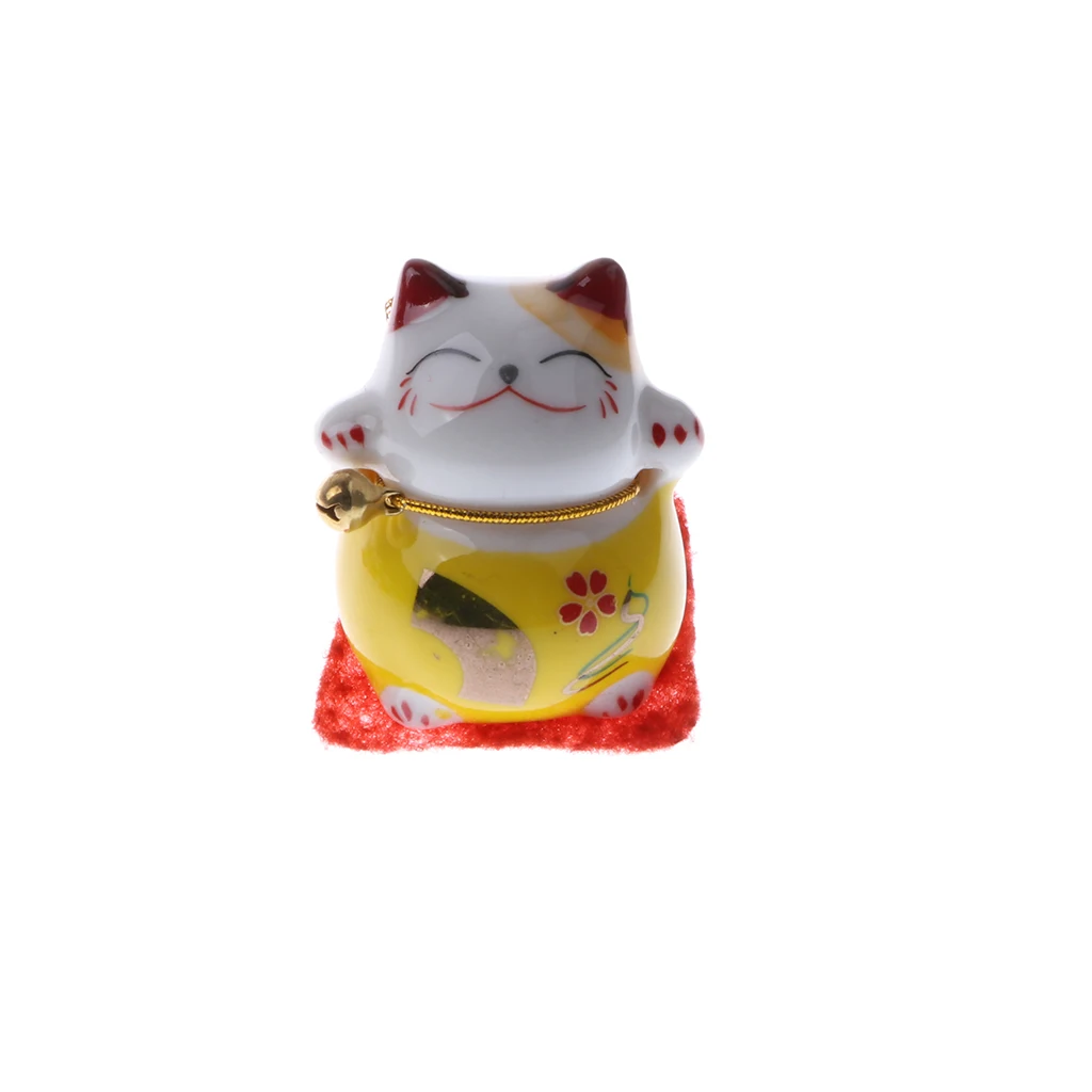 Set of 5 Ceramic Japanese Lucky Cat Fortune Kitten Figurines Cute Smiling Waving Fortune Cat Toy Home Car Decor Ornament #D