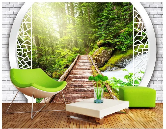 

3D three-dimensional wallpaper bedroom sofa mural wallpaper living room TV background wall paper forest bridge photo wallpaper
