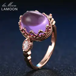 Ламун 3.5ct 10x8 мм 100% натуральный аметист 925 стерлингового серебра ювелирные изделия розовое золото фиолетовое кольцо для подарка подруге LMRI022