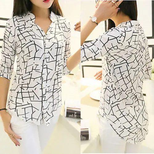 Hot 2019 Women Elegant Shirts Print Loose Chiffon Fashion Ladies Summer Spring Long Sleeve Blouse White Tops Casual S-XL Hot 2019 Women Elegant Shirts Print Loose Chiffon Fashion Ladies Summer Spring Long Sleeve Blouse White Tops Casual S-XL