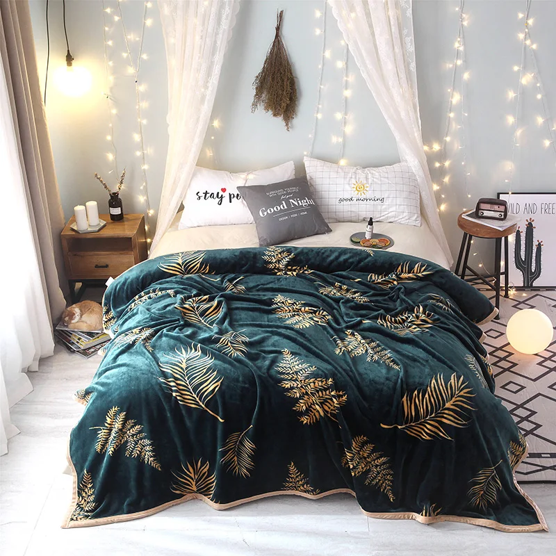 

iDouillet Fuzzy Plush Fleece Throw Blanket for Bed Sofa Couch All Season Golden Leaves Pattern Single Twin Full Queen King Size