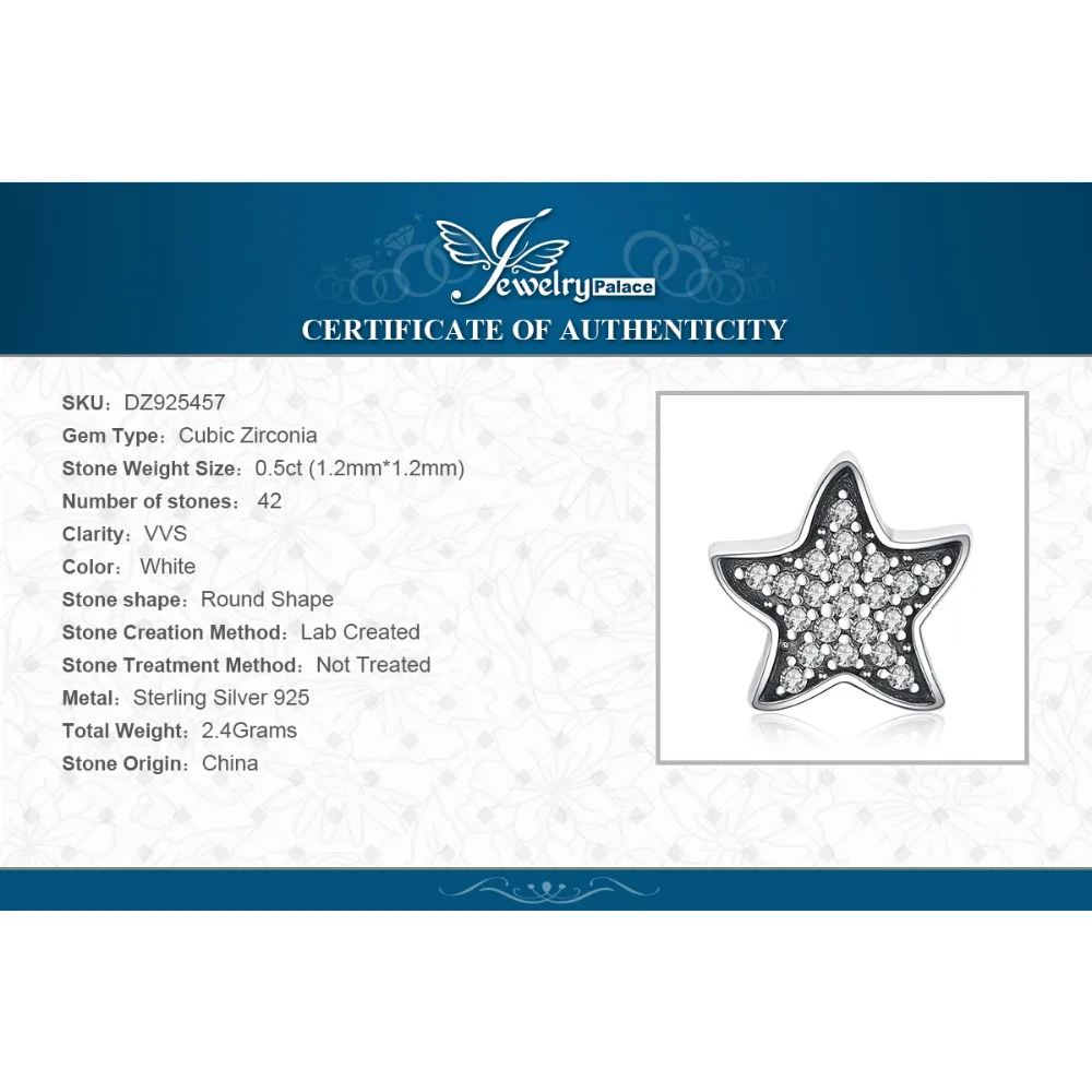 JewelryPalace Потрясающие Морская звезда кубического циркония 925 пробы Серебряный Шарм