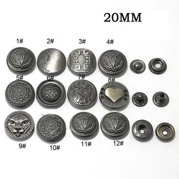 

antique silver color round carved pattern heart/flower/lion tiger head design metal snap button DIY leather craft accessories