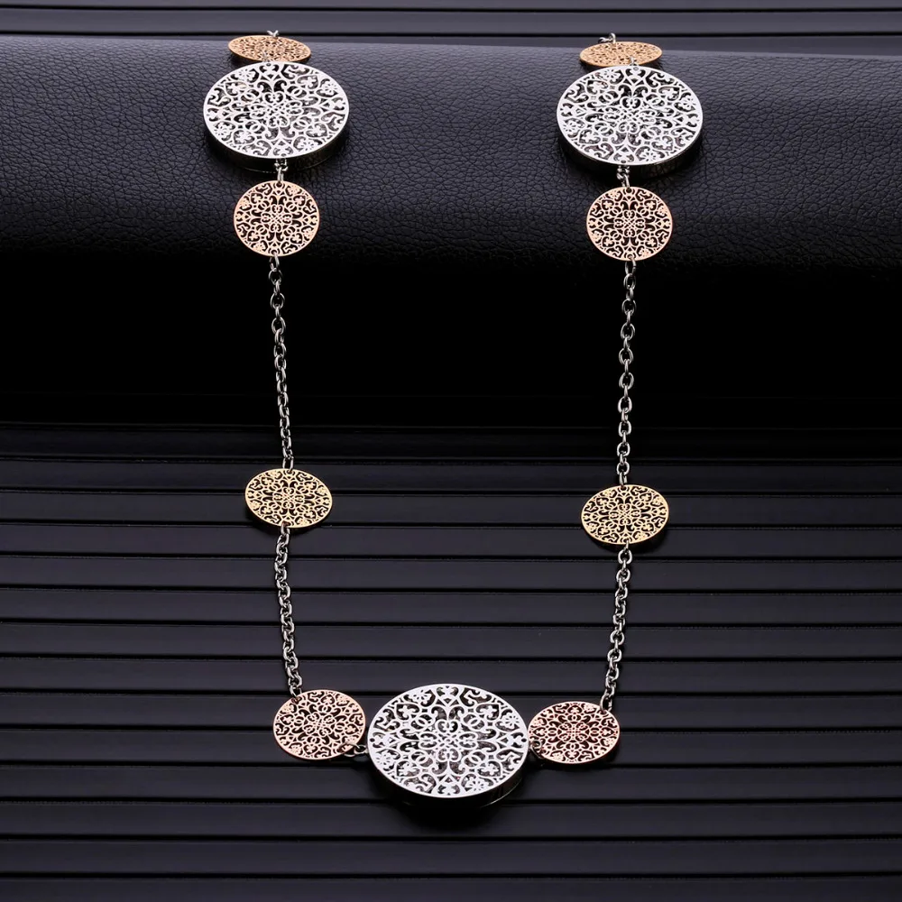 Круглые металлические подвески на цепочке для женщин, длинное богемное элегантное разноцветное серебряное золотое ожерелье, массивное ювелирное изделие