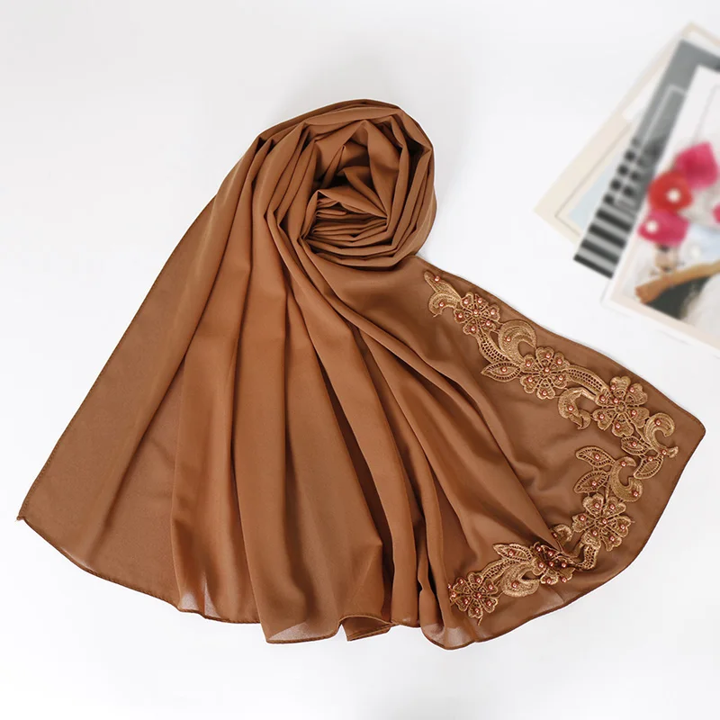 Кружевной цветочный хиджаб шарф простые Пузырьковые шифоновые накидки бусины мусульманские платки модные длинные повязки на голову мусульманские шарфы 10 шт./лот - Цвет: 17