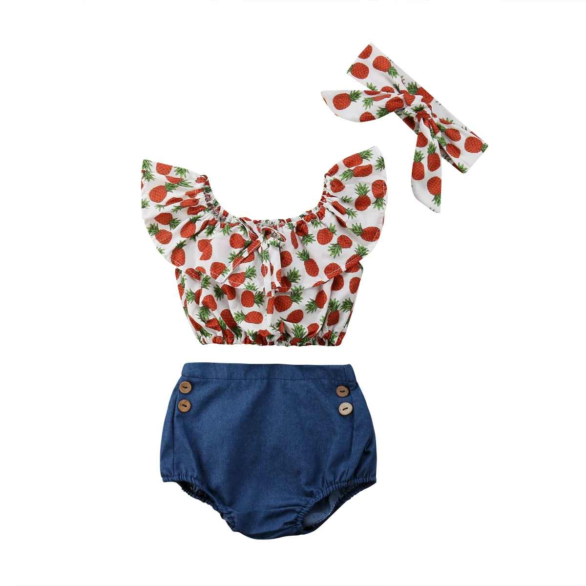 

2018 Pineapple Toddler Kids Baby Girls Tops T Shirt Shorts Denim Summer 2PCS Outfits Set Clothing