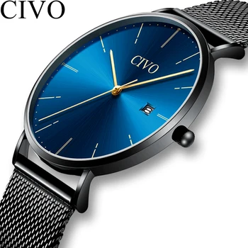 

CIVO Business Men Watches Top Brand Luxury Waterproof Ultra Thin Analogue Blue Face Quartz Wrist Watch Men Clock Horloges Mannen