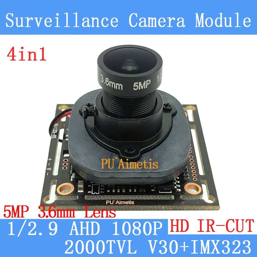 

PU`Aimetis 2MP 1920*1080P AHD 4in1 CCTV Camera Module 1/2.7 IMX323 2000TVL 5MP 3.6mm surveillance camera+ODS/BNC Cable