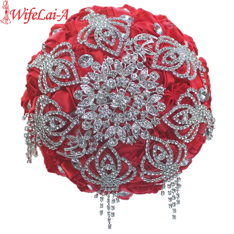 

WifeLai-A Brand New Red Rose Flowers Diamond Brooch Throw Bouquets US Bridal Wedding Decoration Bouquet Accept Custom W299