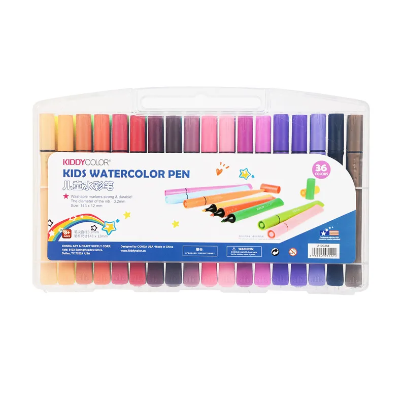 KIDDYCOLOR Washable Markers 36PCS Washable Watercolor Pen for Children 