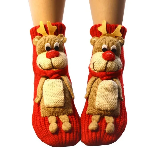 Новинка года; рождественские носки-тапочки ручной работы; шерстяные вязаные модные носки с милыми животными; Рождественский подарок; 3 пара/лот