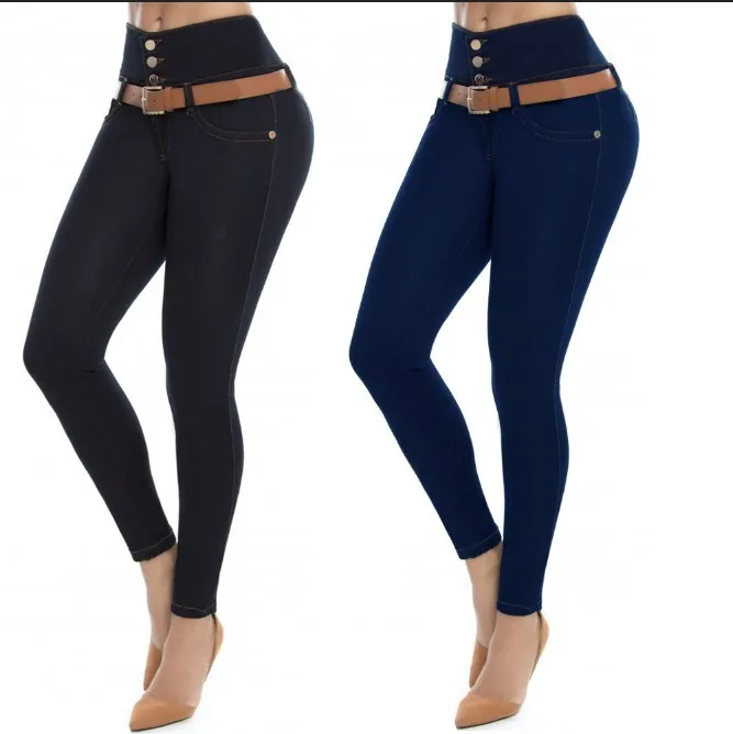 

high-end women's fashion solid color jeans Slim hip tightness comfortable breathable thin elastic wild feet pants four buttons