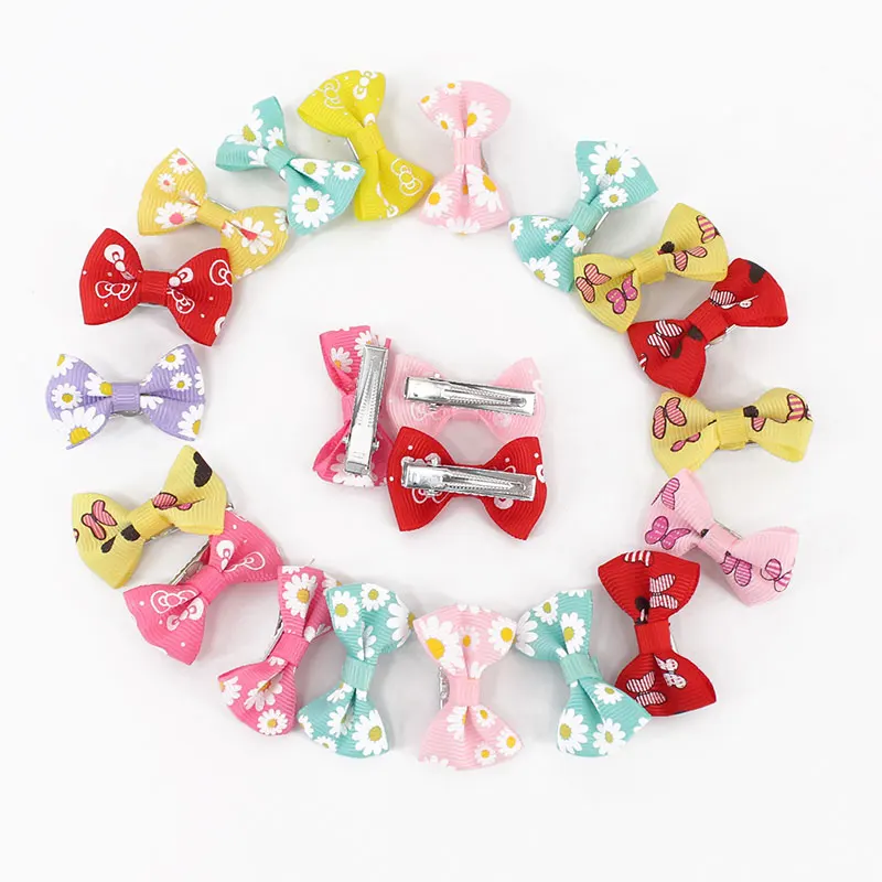 20pcs Baby Bow Hair Clips for Girls Children Hairpins Hair Decorative Color Flower Barrettes Cute Pet Kids Ribbon Clip Pins 4cm