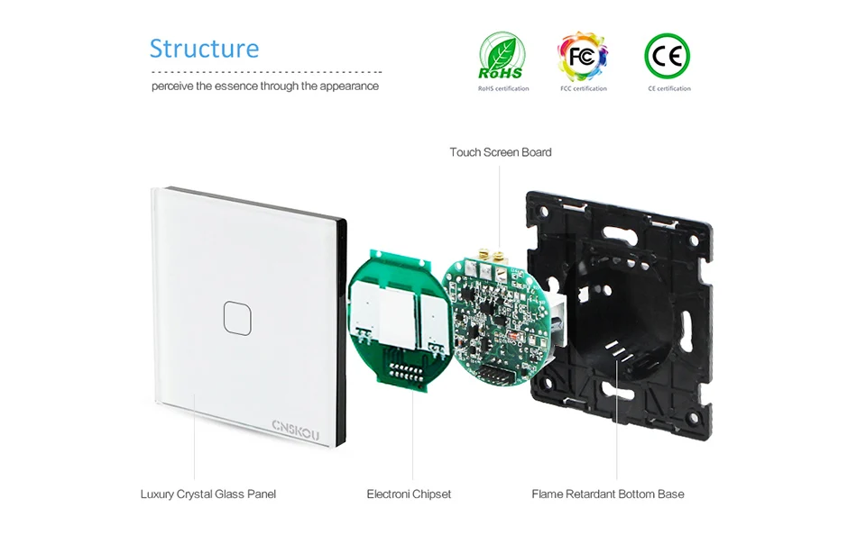 CNSKOU Кристалл стекло панель сенсорный экран 1 GANG 2WAY ЕС сенсорный выключатель