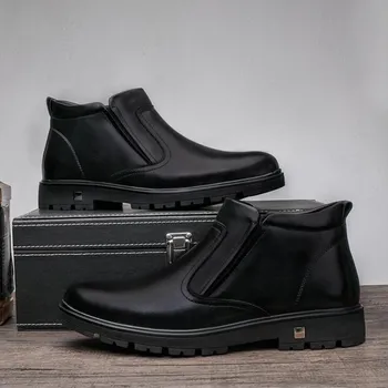 

Nice Quality Genuine Leather Winter Boots Men Warm Shoes Men Casual Handmade Round Toe Zip Russian Size 28-66