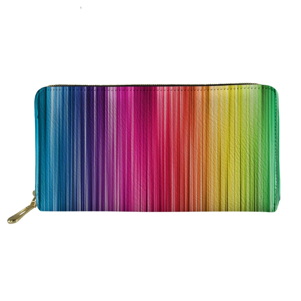 

Rainbow Color Printing Women Long Wallet with 4 Bits Slots Card Holder Zipper Cash Money Bag Purse Custom Handbags Murse Sumka