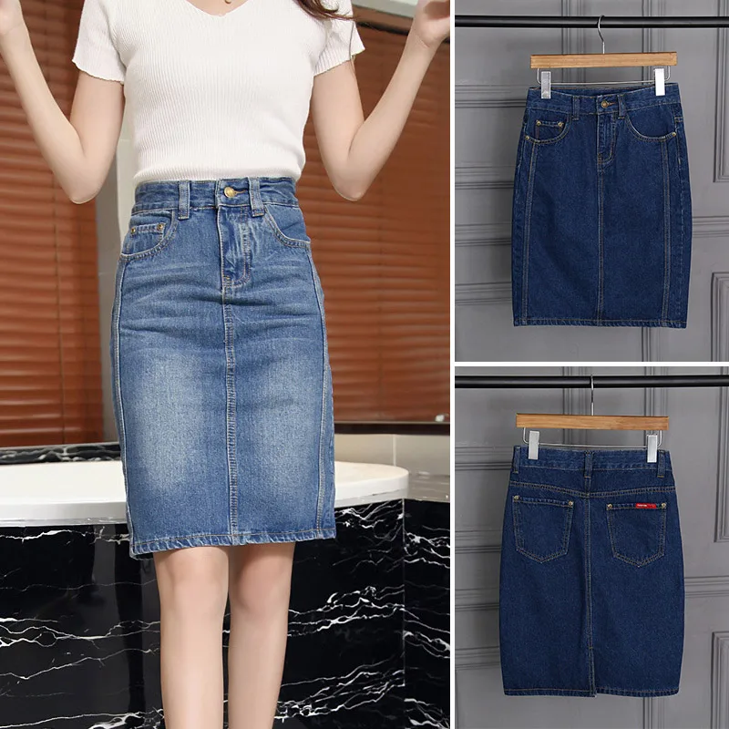 Женская джинсовая юбка-карандаш, стрейчевая облегающая юбка миди IK88