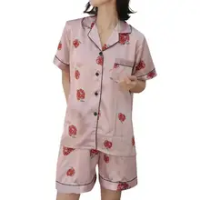 Женская ночная рубашка, сексуальная модная атласная пижама с принтом, ночная Свободная Домашняя одежда, сексуальная пижама с коротким рукавом, летний отложной воротник