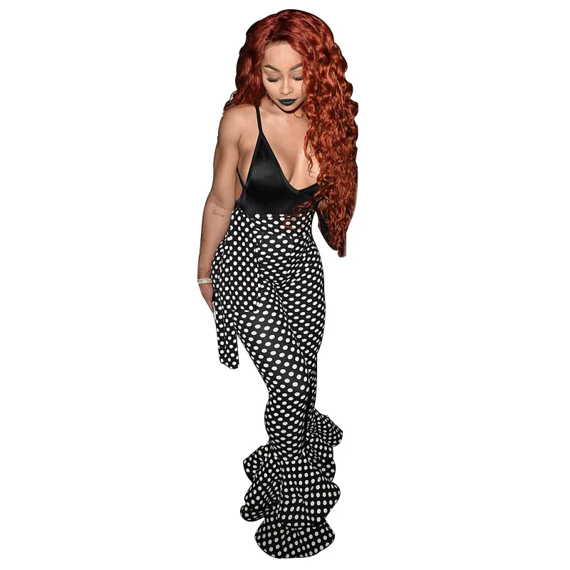 

pants Black White Dot Print Ruffles office Fashion Summer Boho Bohemian Women Lady OL Beach Casual trousers Skinny Legs A8270