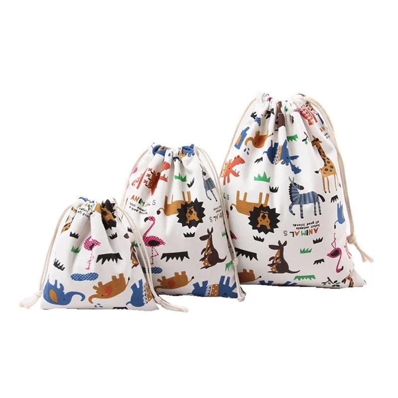 

1PC Canvas Portable Tote Drawstring Bag Clothes Socks Shoes Underwear Bag Organizers Travel Bag Toy Storage Animal Printed