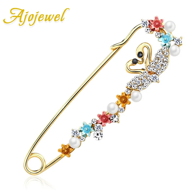 

Ajojewel Multicolor Flower Rhinestone Swan Female Pin Animal Brooch Large Safety Pins Scarf Clips Jewelry Broche Femme Bijoux