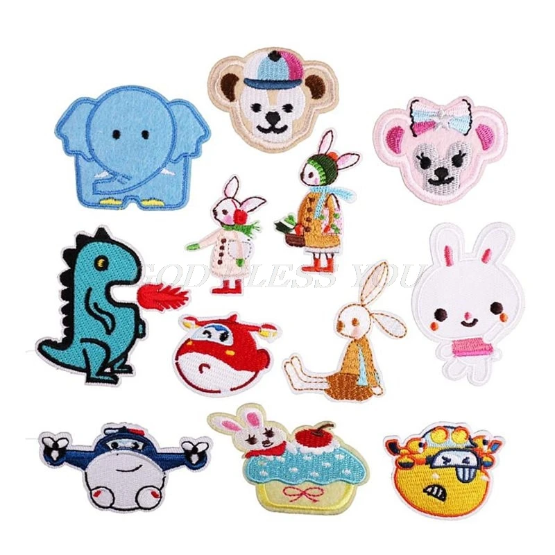 

12Pcs Embroidered Fabric Cartoon Animals Plane Badge DIY Patches Hot Melt Back Adhesive Kids Coat Jacket Hat Pants Repair Supply