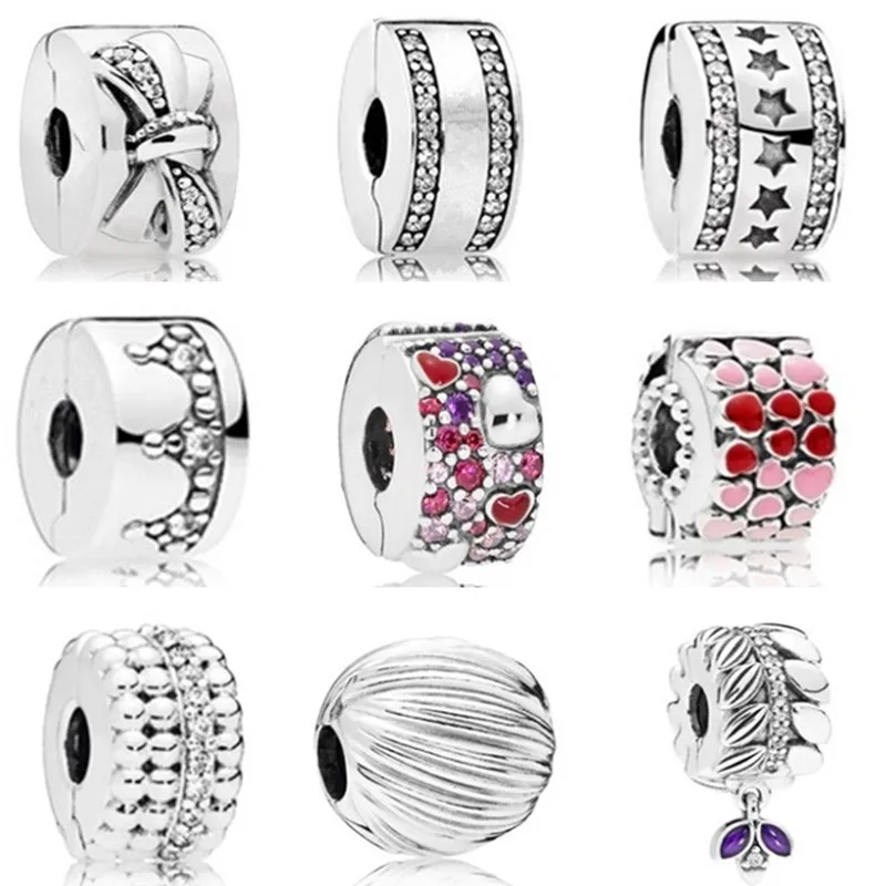 

clip with CZ Genuine 100% 925 Sterling Silver original 1:1 high quality Fashion Charm Fit bracelet fine fashion Jewelry