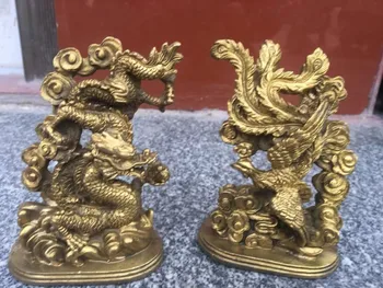 

Crafts statue china fengshui brass dragon beast phoenix bird play bead lucky auspicious statue halloween