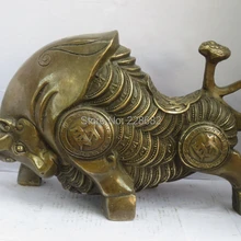 Коллекционная Wall Street крупного рогатого скота богатство, украшенные Медь Резные Lucky Ox большой скульптура около 12 дюймов длинные