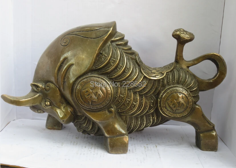 

Collectible Wall Street Cattle Wealth,decorated Copper Carved Lucky Ox Big Sculpture About 12 Inch Long