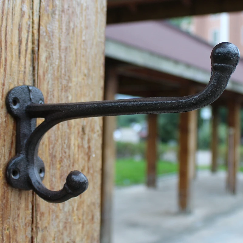 

4 Strong Cast Iron Hat and Coat Hook Large Antique Chunky Coat Rack Double Hooks Hall Stand Hanger Holder Wall Mount Organizer