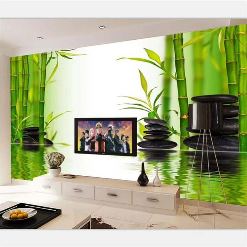 

beibehang Custom wallpaper large upscale romantic lotus rich bamboo pebbles living room sofa TV TV decorative background