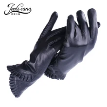 Joolscana, перчатки для сенсорного экрана, женские перчатки из натуральной кожи, Длинные наручные перчатки с бархатной подкладкой, модные черные перчатки, бренд