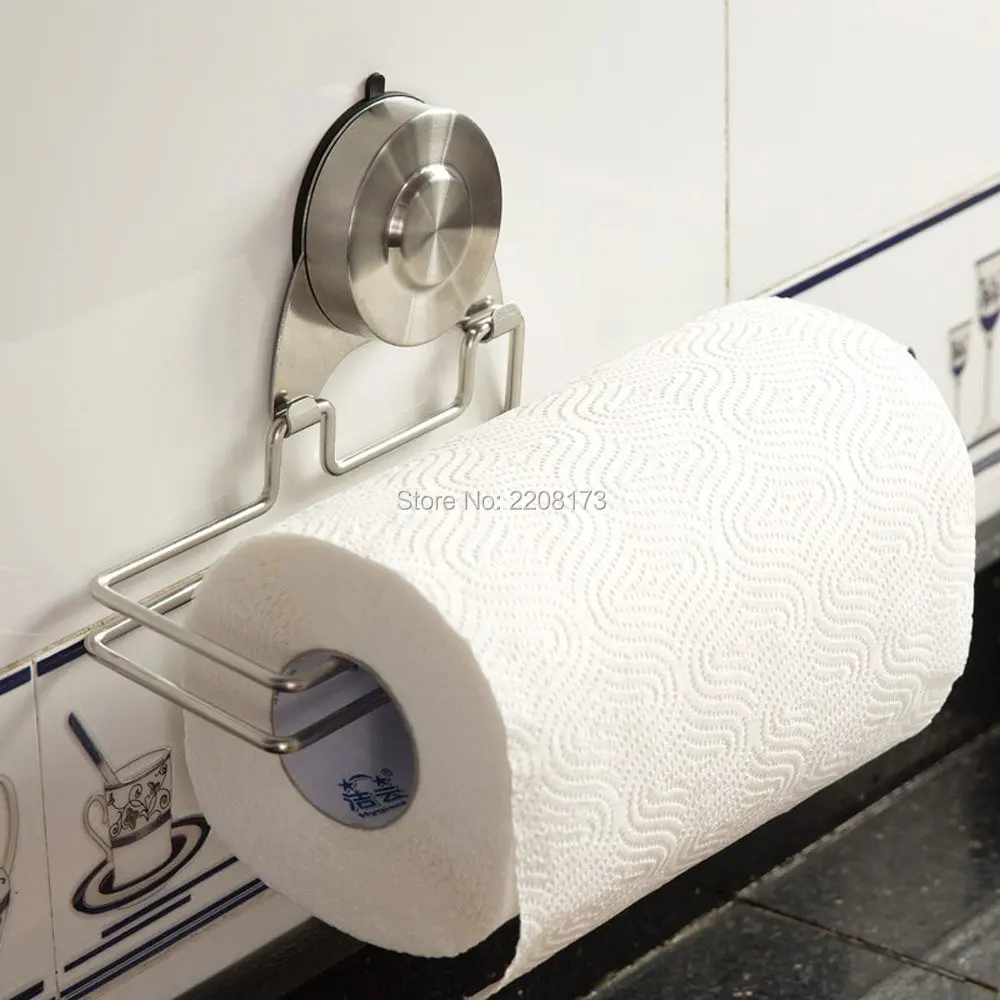 

New Design Suction Cup Toilet Paper Holder SUS304 Stainless Steel Paper Towel Dispenser Wall Mount Brushed Finish