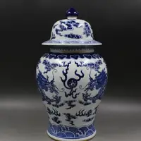 Jingdezhen ceramic jar Kangxi's year mark blue and white double dragon pattern general tank antique porcelain household 2
