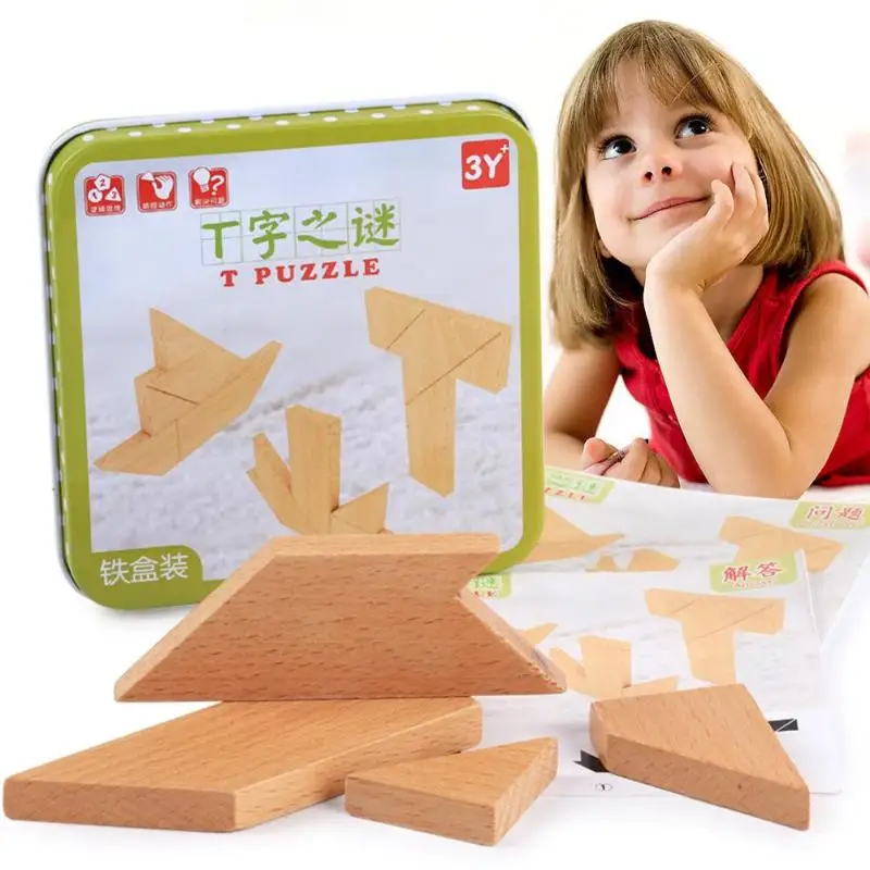 Wooden Tangram Brain Teaser Puzzle Educational Developmental Kids Toy #UK 