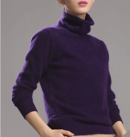 Портной Овцы Новинка чистый норковый кашемировый свитер женский пуловер с высоким воротником женский толстый теплый мягкий свитер хеджирование - Цвет: purple