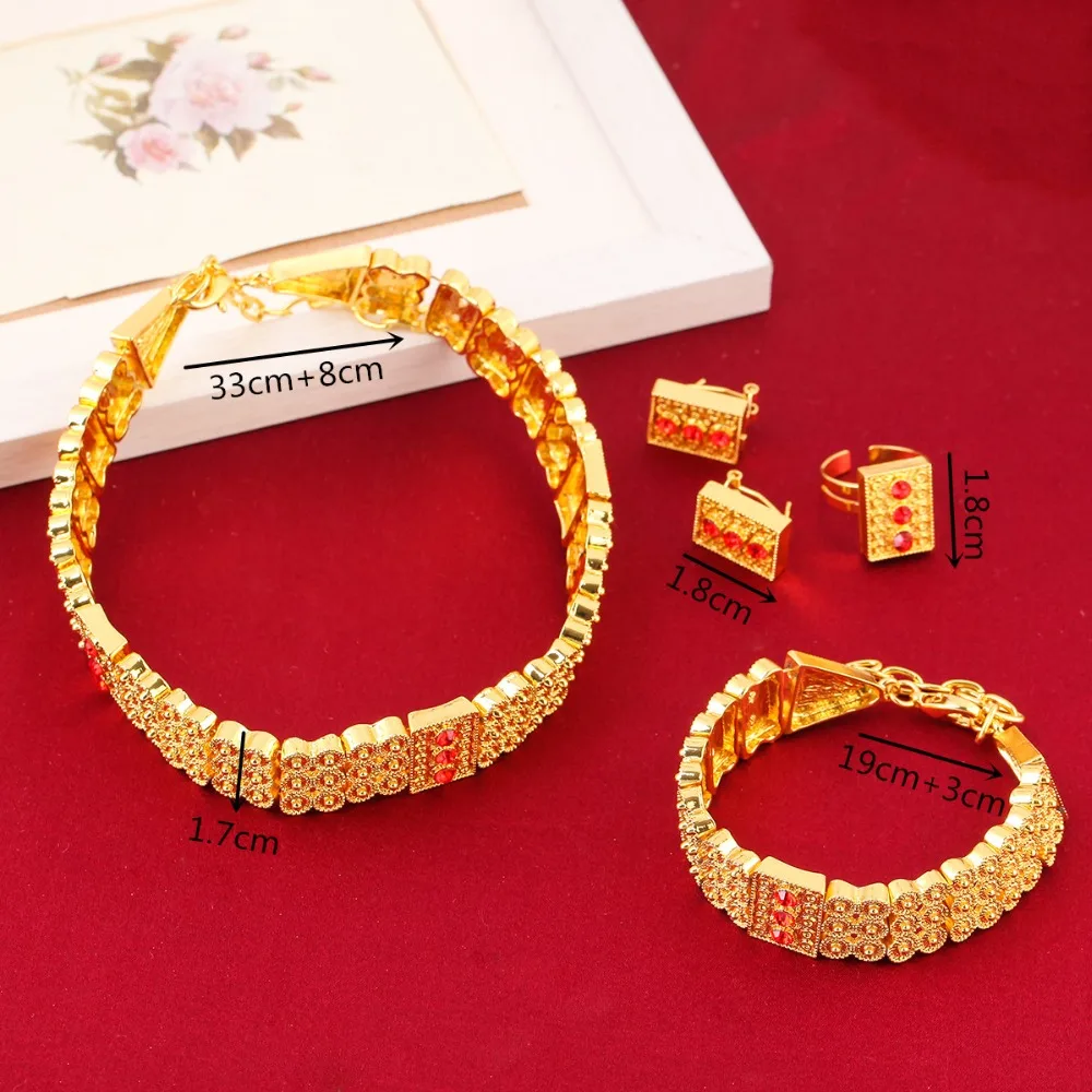 24 К золото Цвет Эфиопский Чокеры Цепочки и ожерелья Серьги кольцо, браслет Эритрея habesha Свадебный комплект