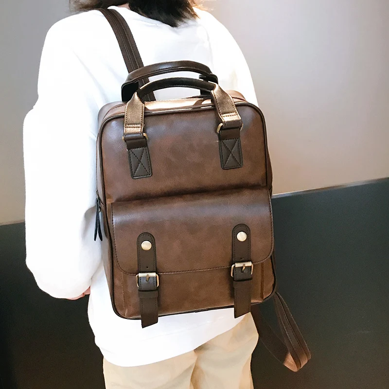 Vintage Backpack Women PU Backpacks Fashion Leather School Backpack